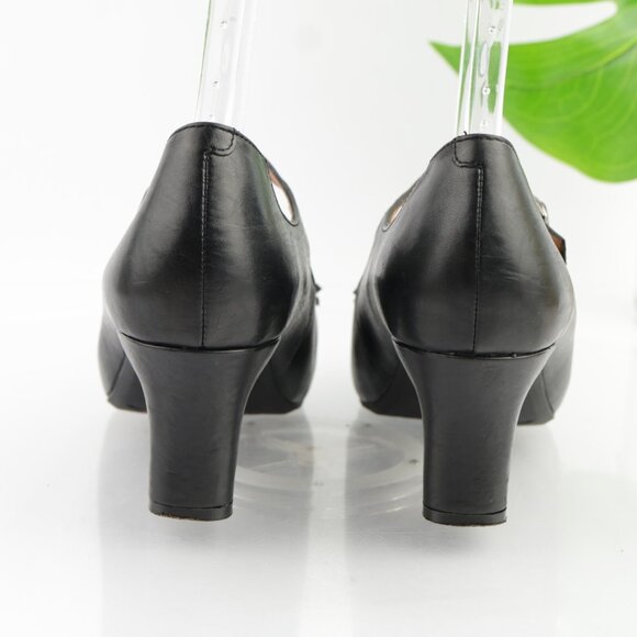 Earthies Womens Shipley Mary Jane Pumps Size 11 Black Leather Block Heel Shoes - Picture 4 of 12